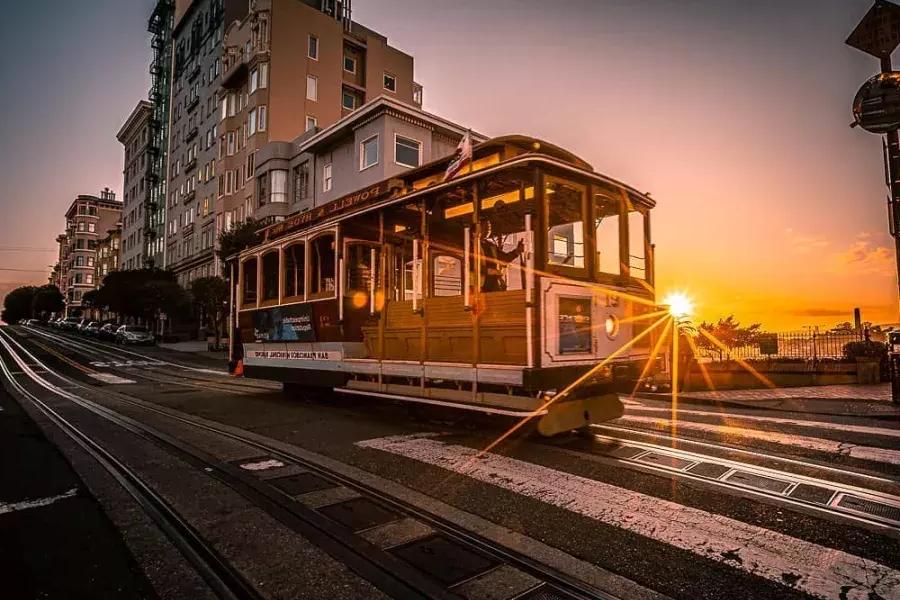 Powell-Hyde Cable Car at Sunset